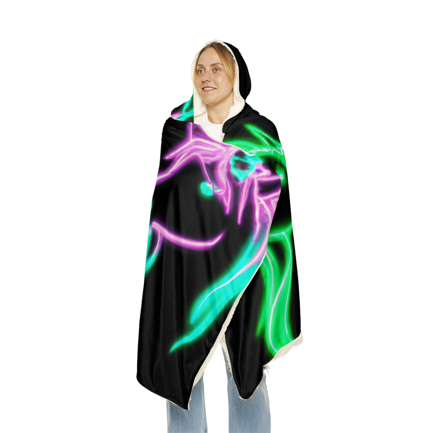 "Neon Dreamscape" - NEON Unicorns Art Hooded Snuggle Blanket