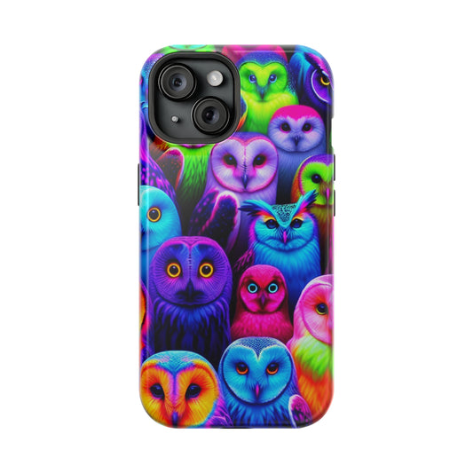 Vivid Nocturnal Neonatures Neon Owls Premium Art Magsafe Magnet Tough IPhone 13 14 15 Pro Plus Max and Mini in Matte and Glossy Phone cases