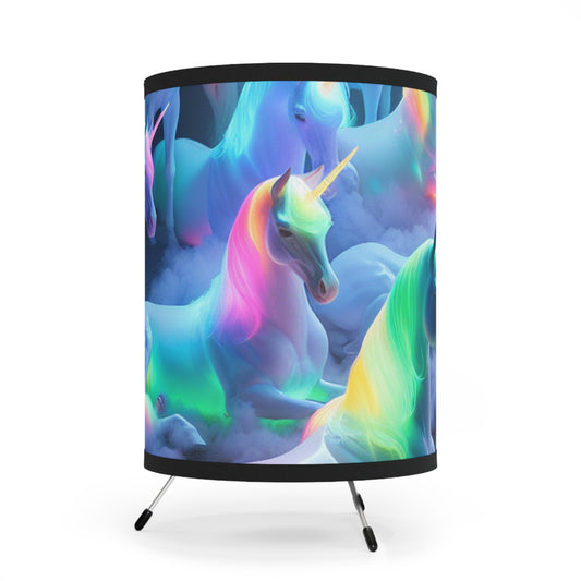"Neon Splendor of the Unicorns" - NEON Unicorns Art Tripod Lamp