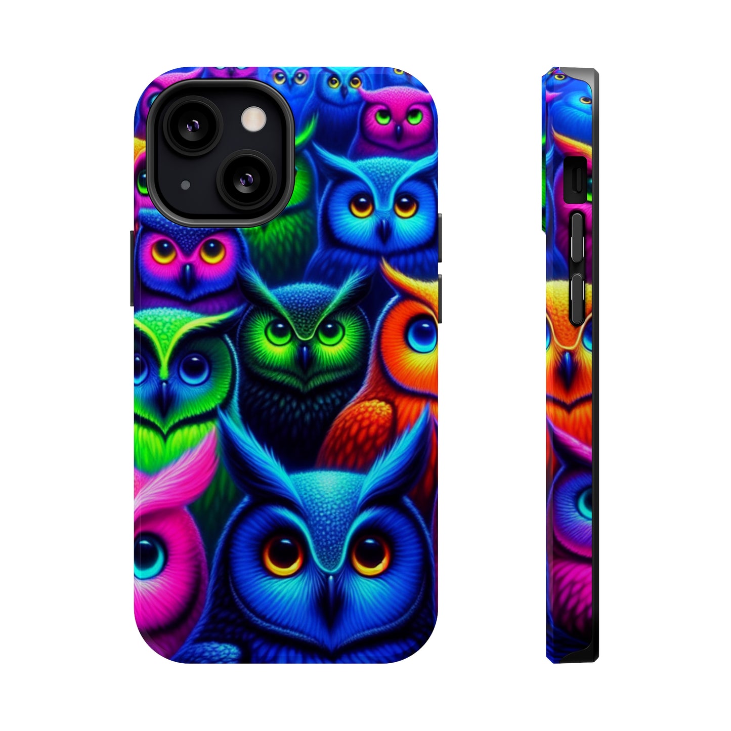 Neon Owlish Delight. Neon Owls Premium Art Magsafe Magnet Tough IPhone 13 14 15 Pro Plus Max and Mini in Matte and Glossy Phone cases