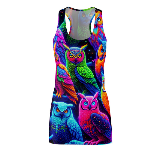 "Neon Nocturne" Neon Owls Racerback Dress