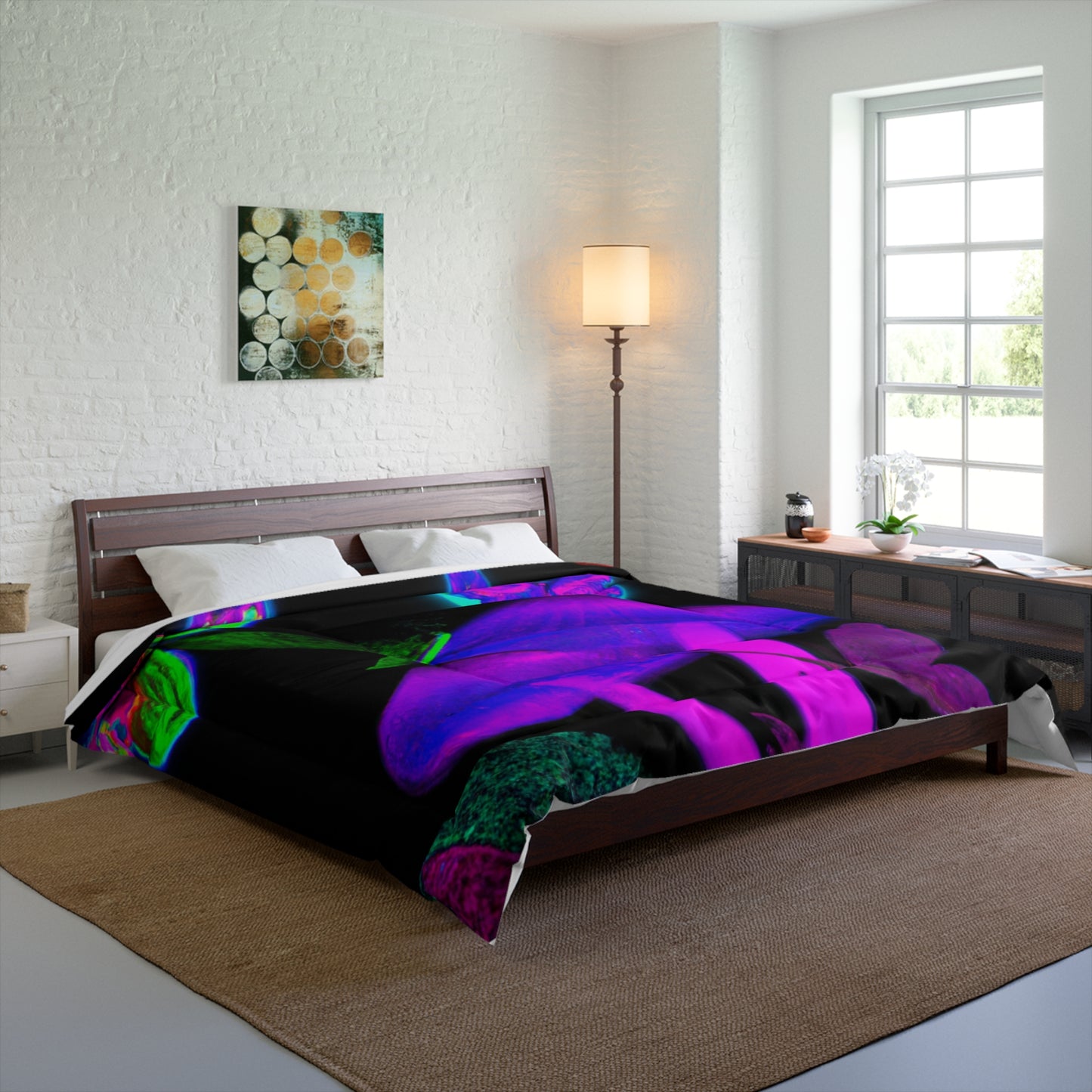 "Neon Funshine Garden". Butterflies & Mushrooms Comforter Blanket