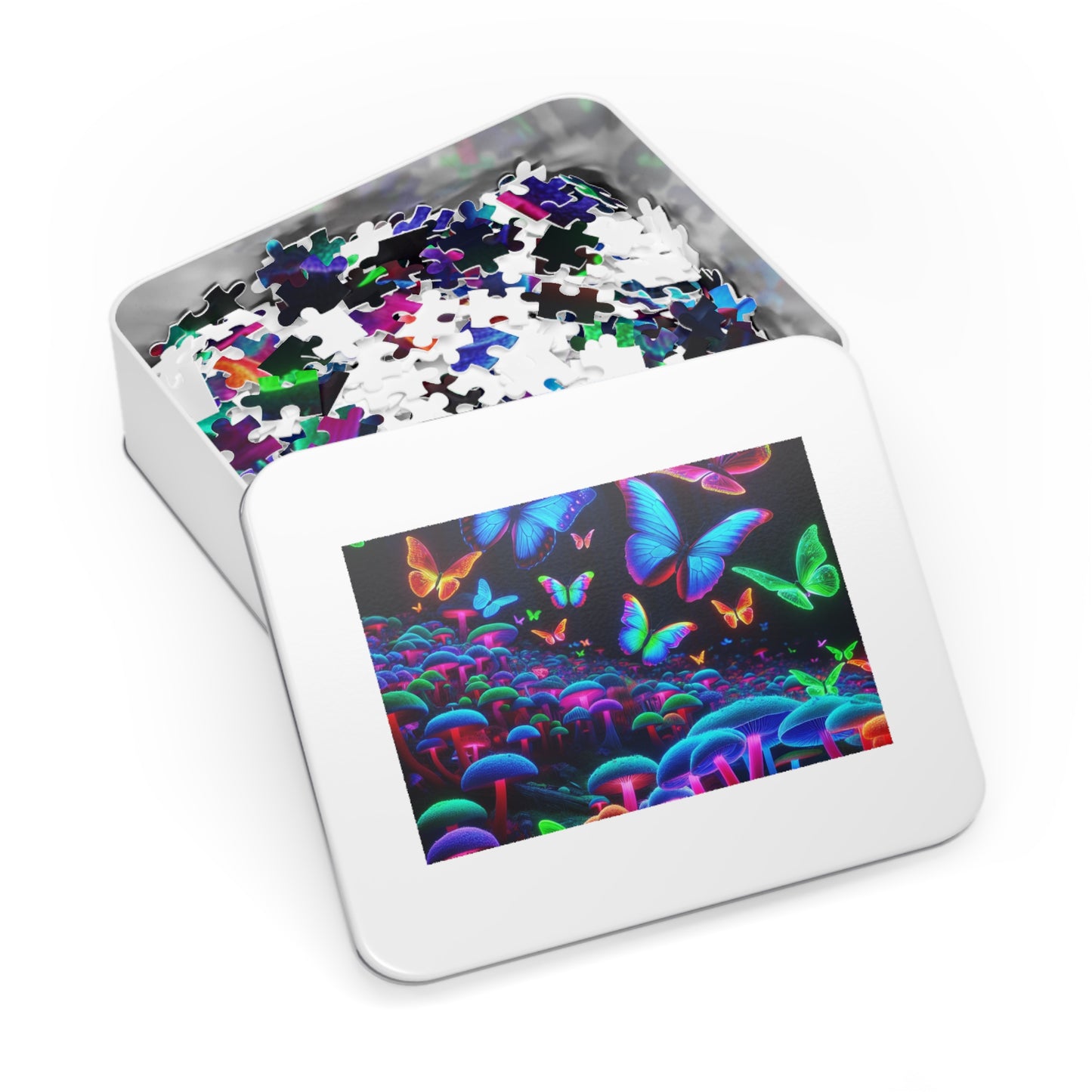 Neon Flutterflies. - Neon Butterflies and Mushrooms Puzzle 30, 110, 252, and 1000 Pieces