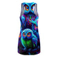 "Nocturnal Neon Shimmer" Neon Owls Racerback Dress