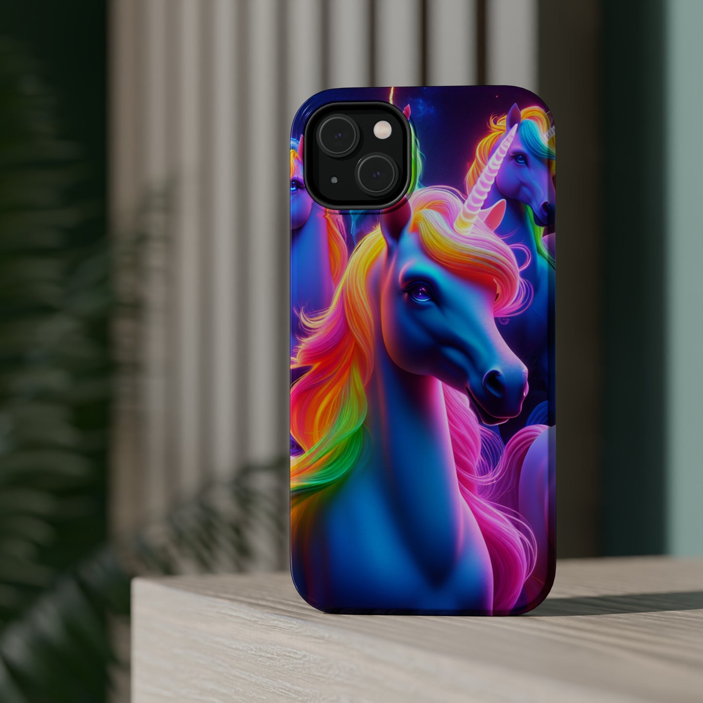 Neon Nighthorn Pride Neon Unicorns Premium Art Magsafe Magnet Tough IPhone 13 14 15 Pro Plus Max and Mini in Matte and Glossy Phone cases