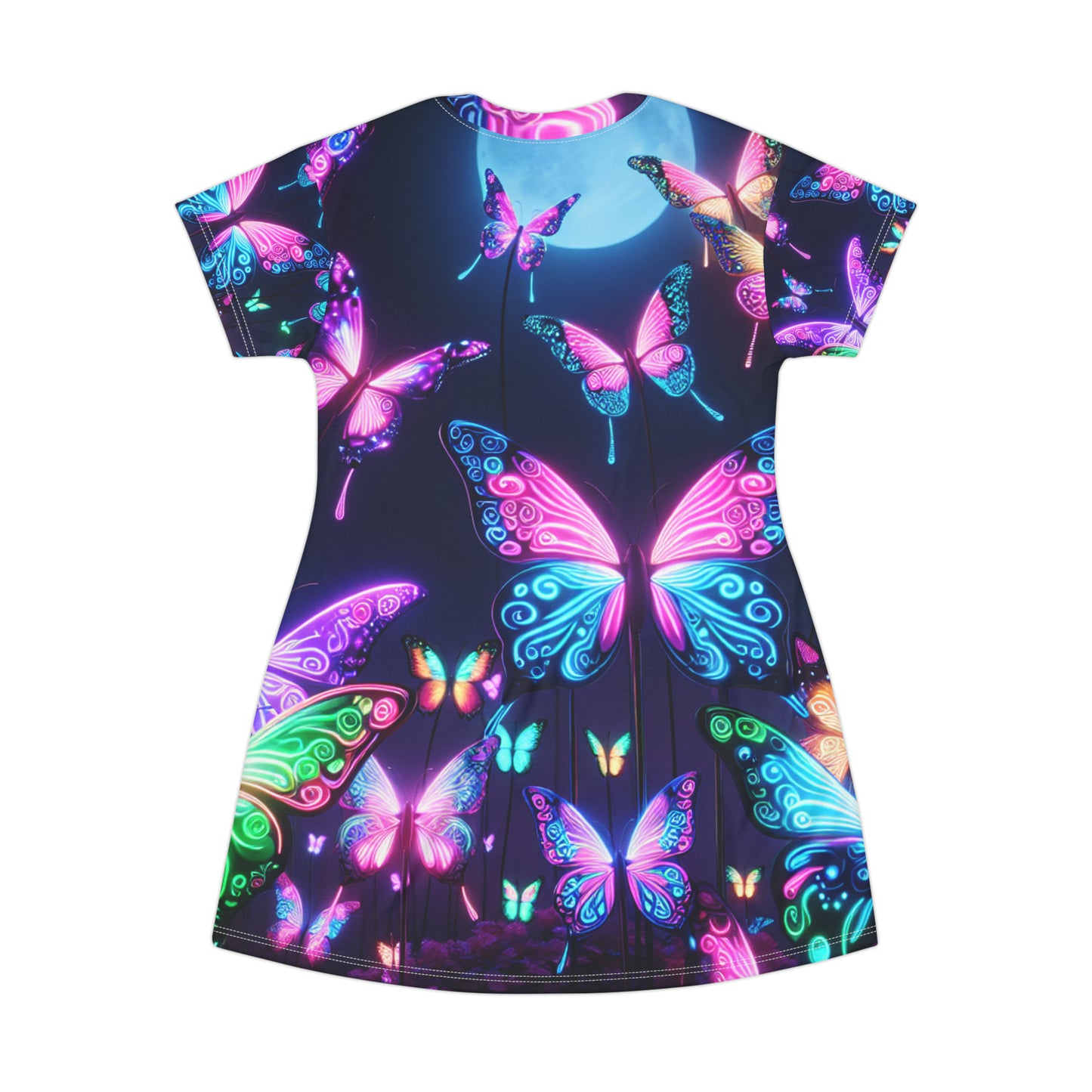 Neon Flutterluminance Neon Butterflies Womans T Shirt Dress