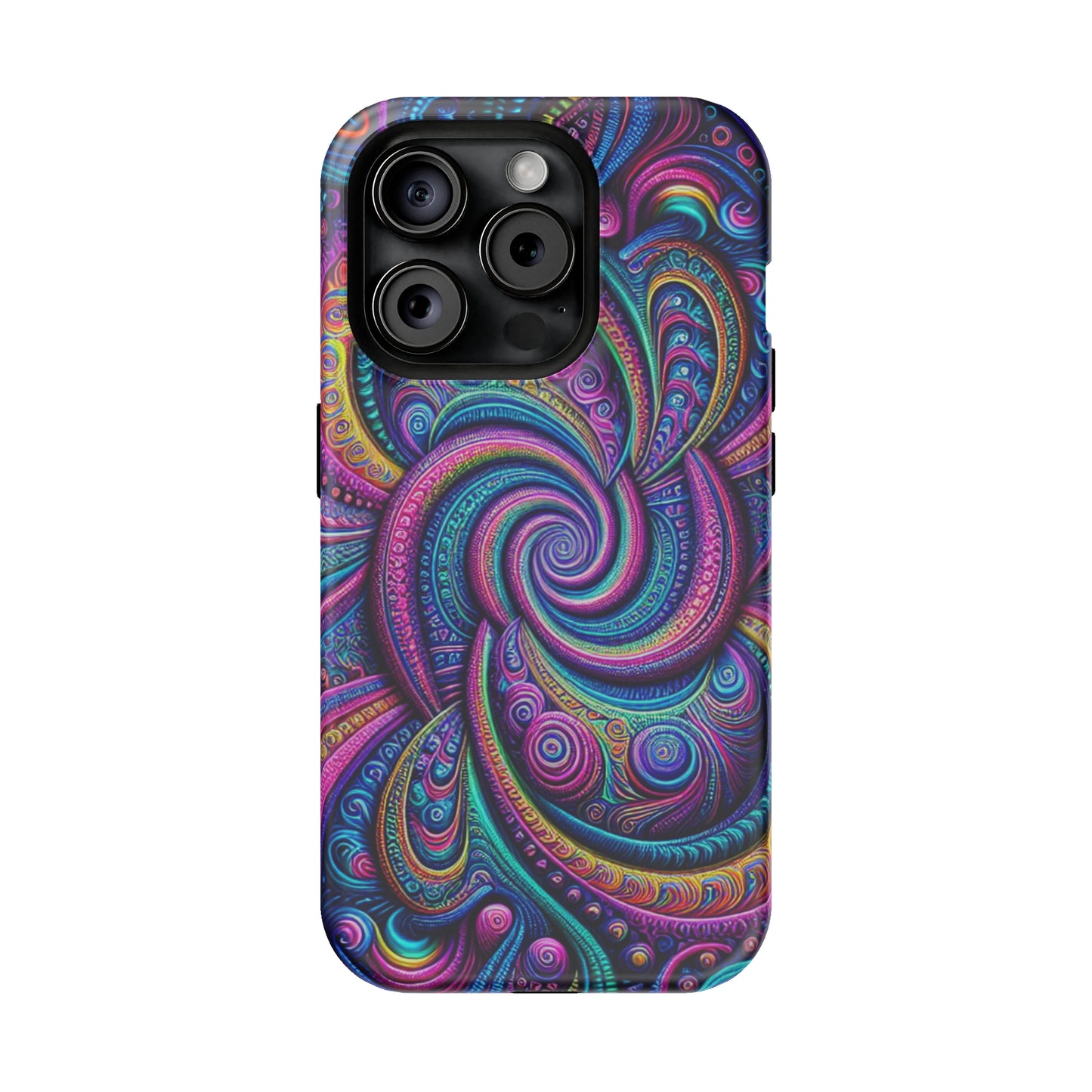 Cosmic Quasar Dreams. Neon Trippy Infinity Patterns Premium Art Magsafe Magnet Tough IPhone 13 14 15 Pro Plus Max and Mini in Matte and Glossy Phone cases