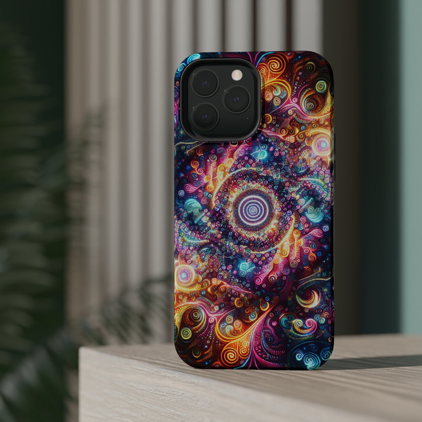 Cosmic Chromatic Mirage. Neon Trippy Infinity Patterns Premium Art Magsafe Magnet Tough IPhone 13 14 15 Pro Plus Max and Mini in Matte and Glossy Phone cases