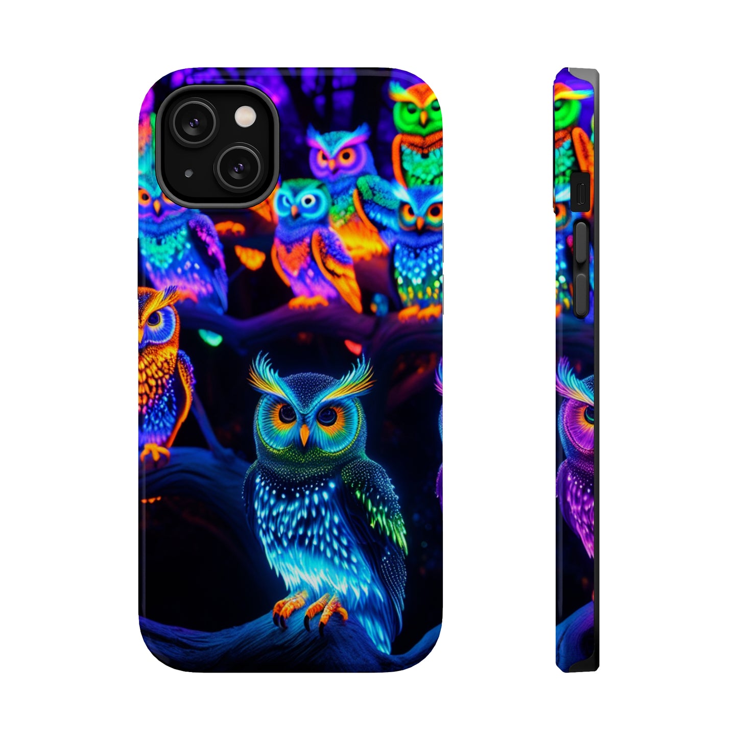 Glowing Neon Clan. Neon Owls Premium Art Magsafe Magnet Tough IPhone 13 14 15 Pro Plus Max and Mini in Matte and Glossy Phone cases