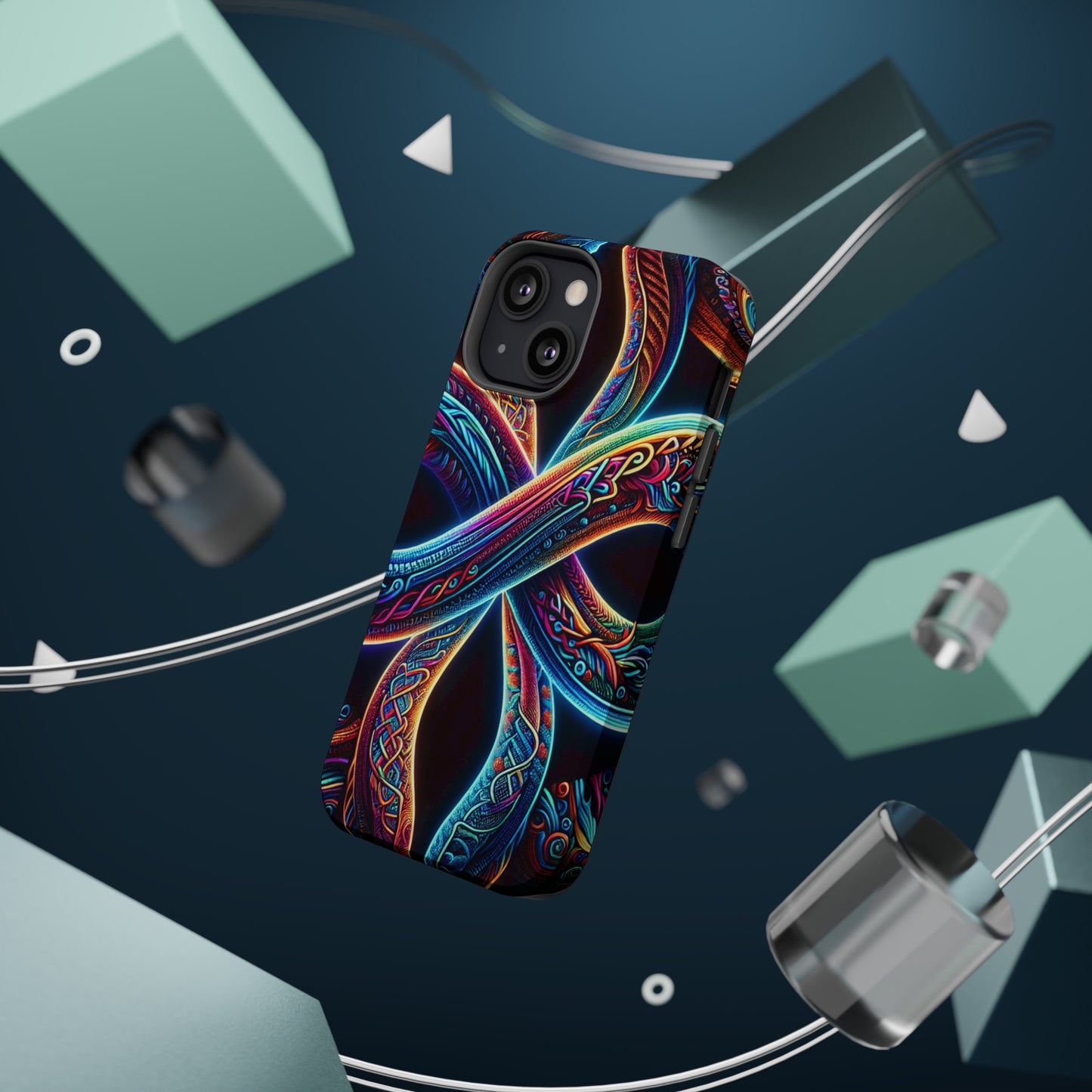 Vibrant Infinity Nocturne Neon Trippy Infinity Patterns Premium Art Magsafe Magnet Tough IPhone 13 14 15 Pro Plus Max and Mini in Matte and Glossy Phone cases