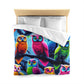 Felipeo da Pintorelli - NEON Owls Microfiber Duvet Cover