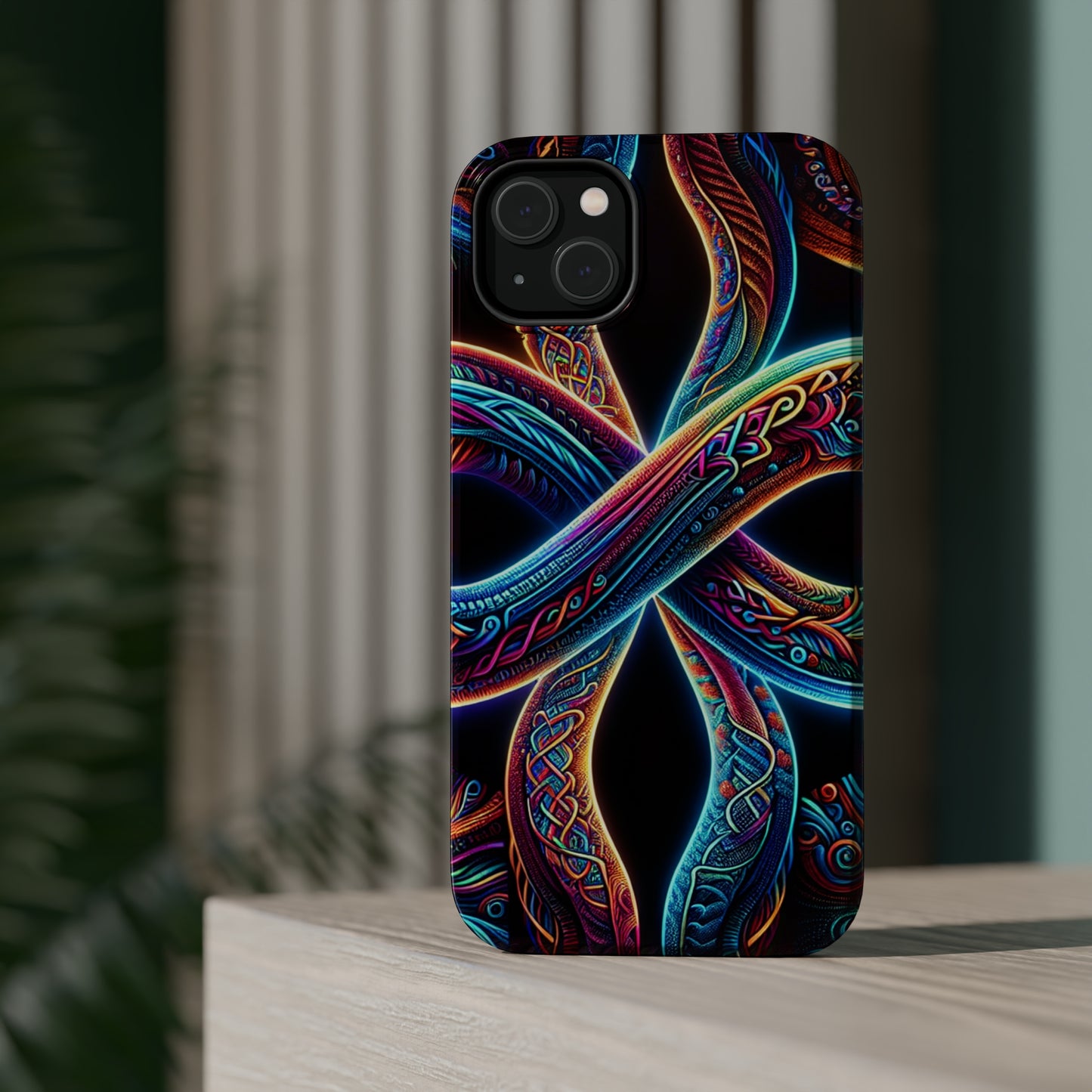 Vibrant Infinity Nocturne Neon Trippy Infinity Patterns Premium Art Magsafe Magnet Tough IPhone 13 14 15 Pro Plus Max and Mini in Matte and Glossy Phone cases