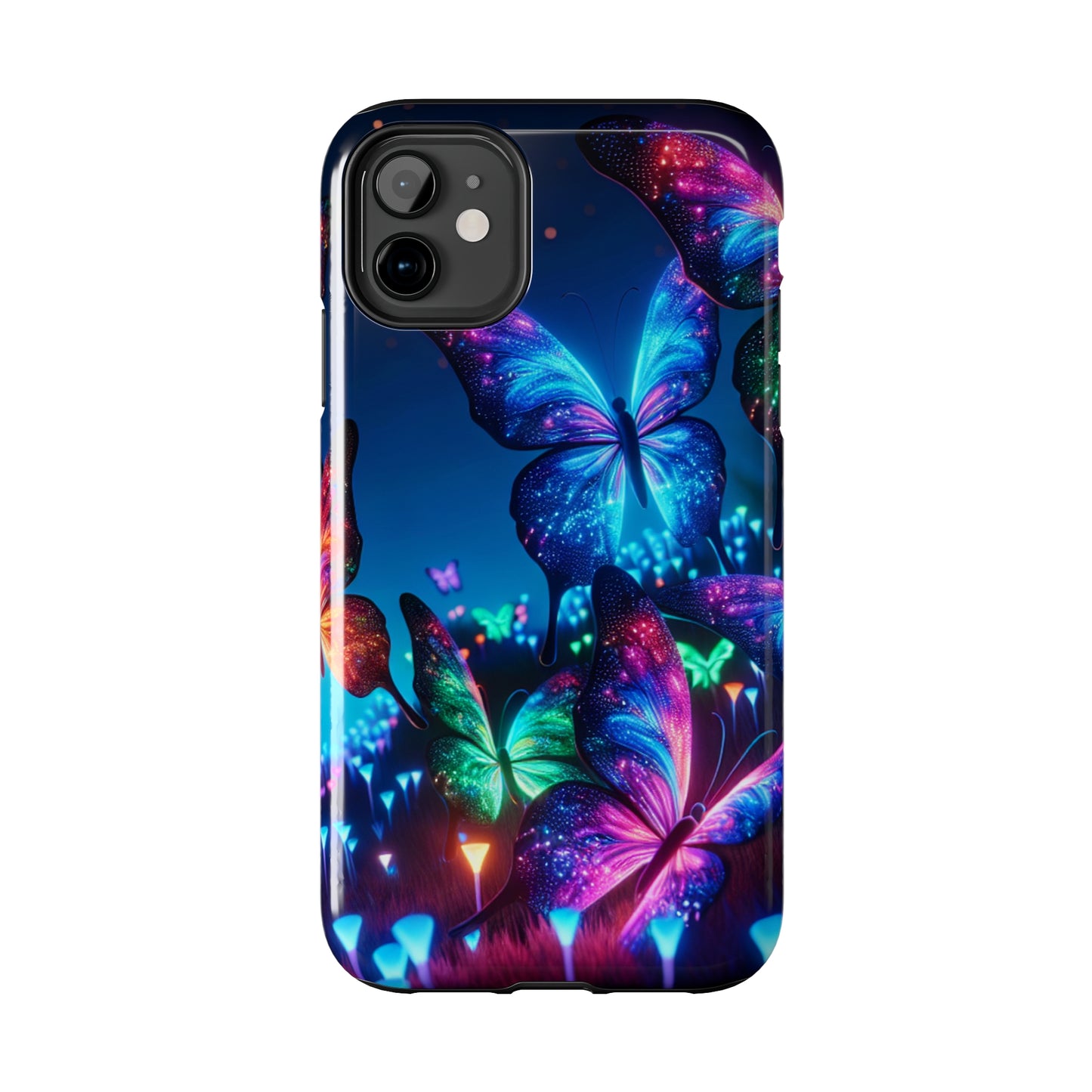 "Electric Morpho Rain" NEON Butterflies Tough Phone Case Iphone  7 8 9 10 11 12 13 14 SE X XR XS Pro Max Mini Plus