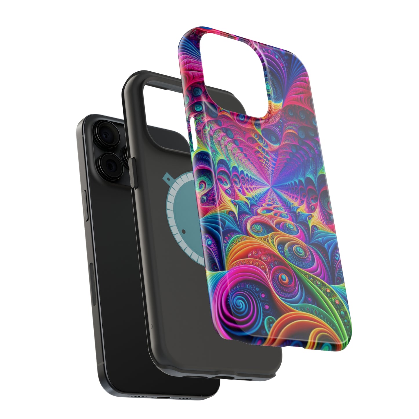 Cosmic Electric Rainbow Frenzy. Neon Trippy Infinity Patterns Premium Art Magsafe Magnet Tough IPhone 13 14 15 Pro Plus Max and Mini in Matte and Glossy Phone cases