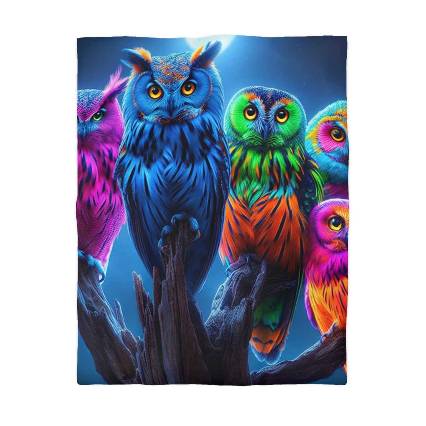 Adolphus van Borcken - NEON Owls Microfiber Duvet Cover