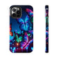 "Electric Morpho Rain" NEON Butterflies Tough Phone Case Iphone  7 8 9 10 11 12 13 14 SE X XR XS Pro Max Mini Plus