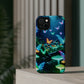 "Neon Meadow" Neon Butterflies and Mushrooms Premium Art Magsafe Magnet Tough IPhone 13 14 15 Pro Plus Max and Mini in Matte and Glossy Phone cases