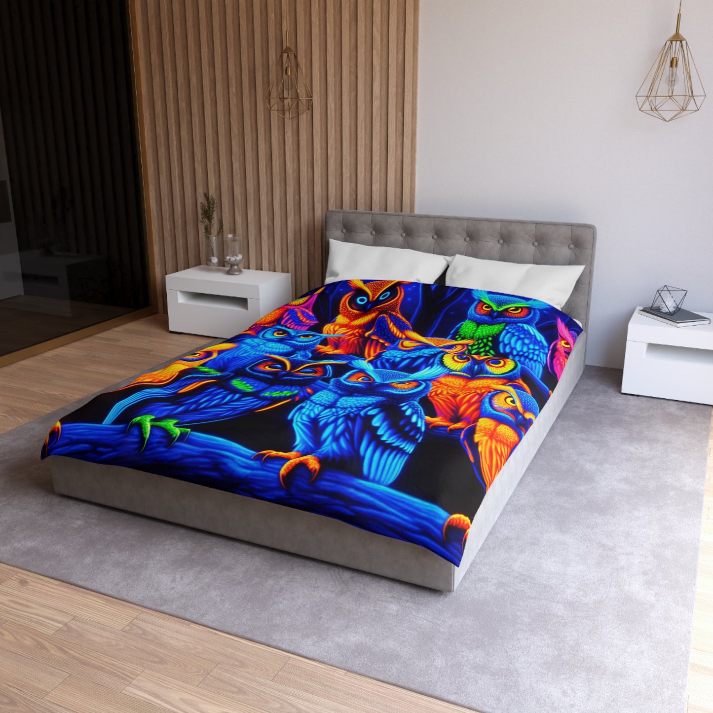 Salvador da Vinci - NEON Owls Microfiber Duvet Cover