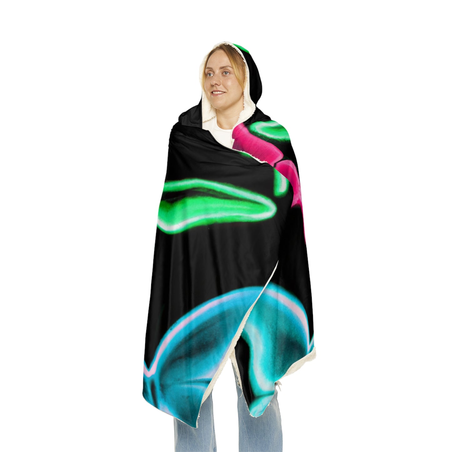 "Neon Splendor" - NEON Butterflies Art Hooded Snuggle Blanket