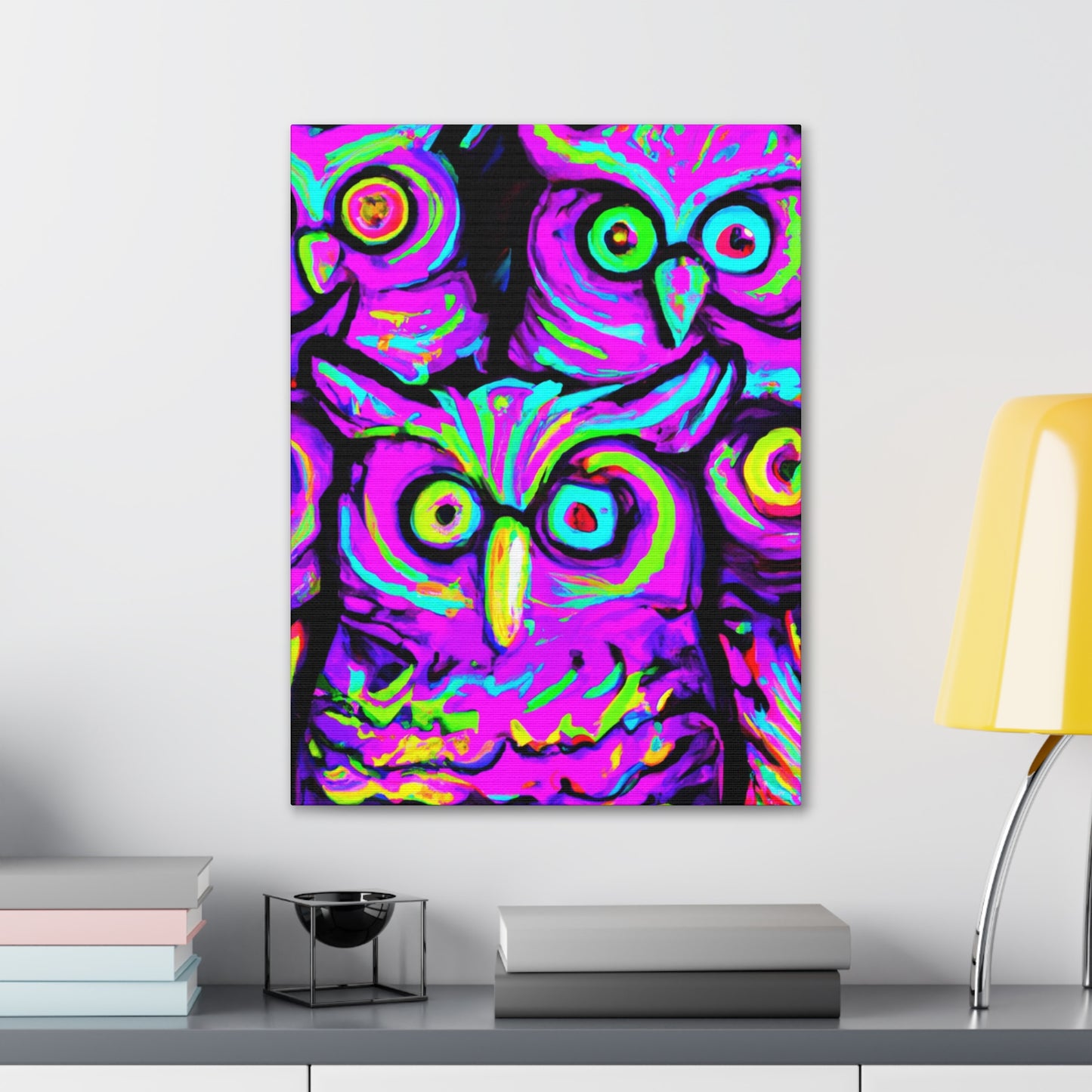 Neon Nocturnal Nocturne NEON Owls Art Canvas
