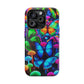 "Fantastic Fruition" Neon Butterflies and Mushrooms Premium Art Magsafe Magnet Tough IPhone 13 14 15 Pro Plus Max and Mini in Matte and Glossy Phone cases
