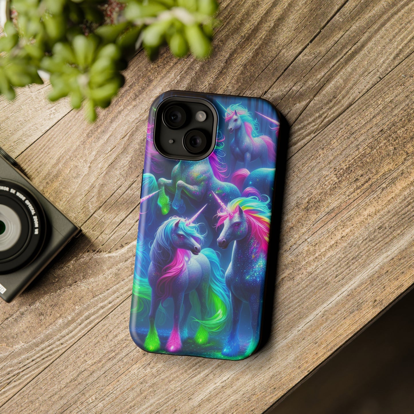 Vivid Dreamscape of Neon Unicorns Neon Unicorns Premium Art Magsafe Magnet Tough IPhone 13 14 15 Pro Plus Max and Mini in Matte and Glossy Phone cases