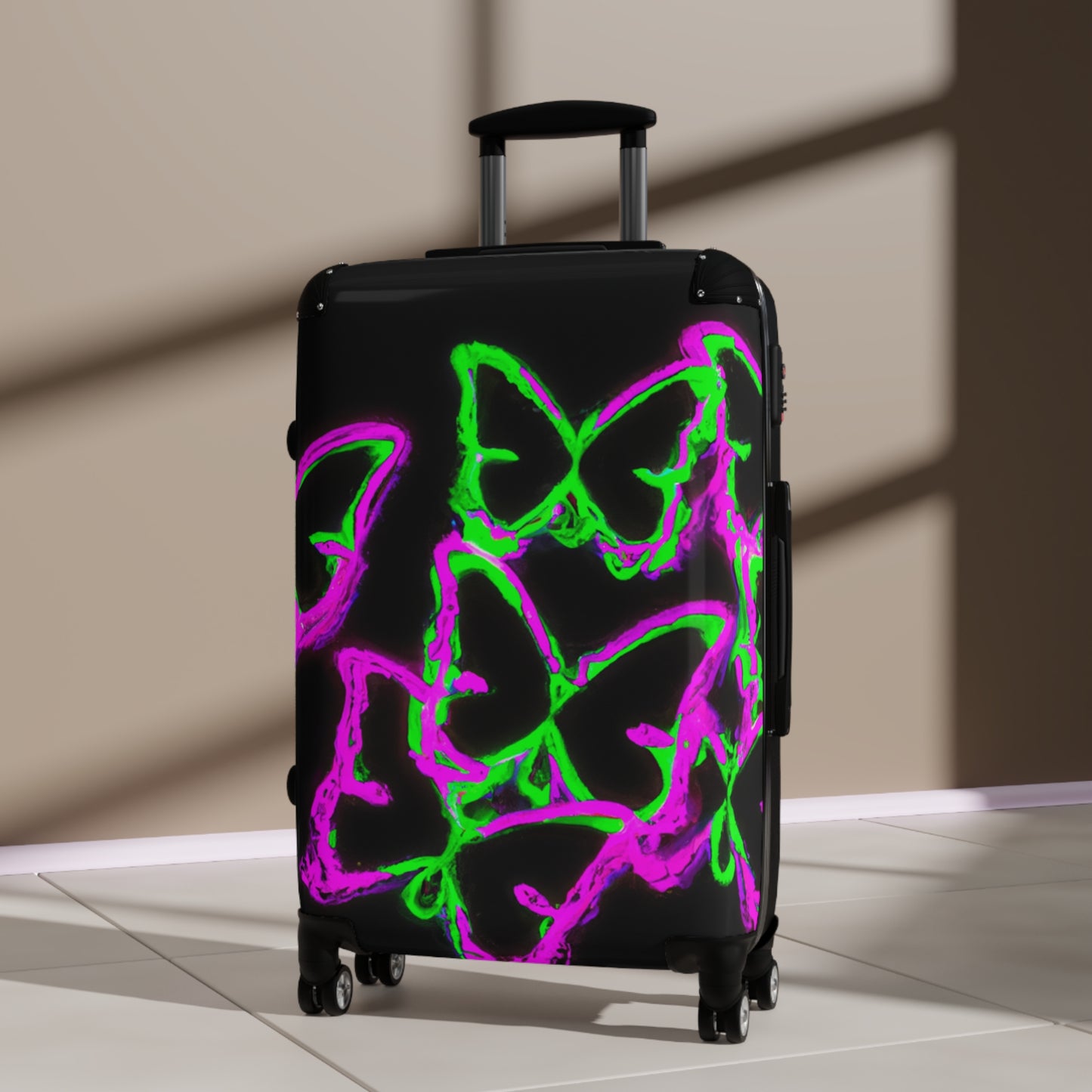 "Vivid Neon Butterfly Flutter" - Neon Butterflies  Suitcase