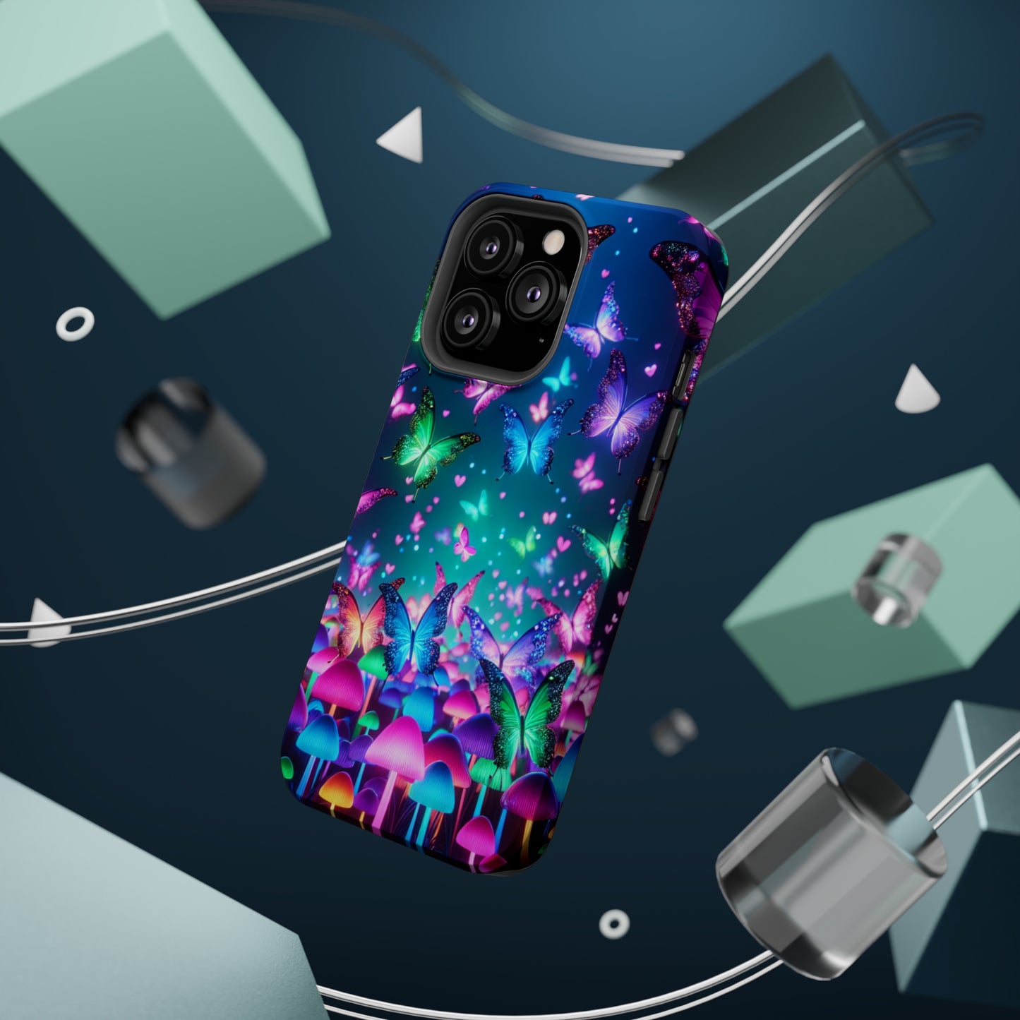 Neon Eden. Neon Butterflies and Mushrooms Premium Art Magsafe Magnet Tough IPhone 13 14 15 Pro Plus Max and Mini in Matte and Glossy Phone cases