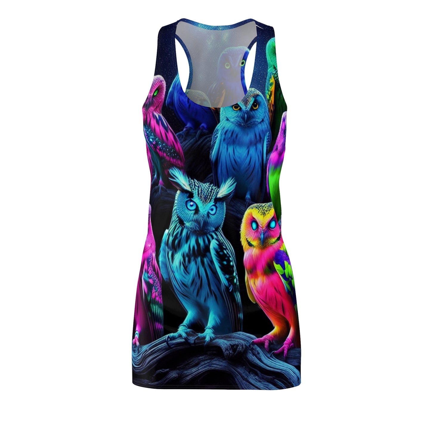 "Luminescent Nocturne" Neon Owls Racerback Dress