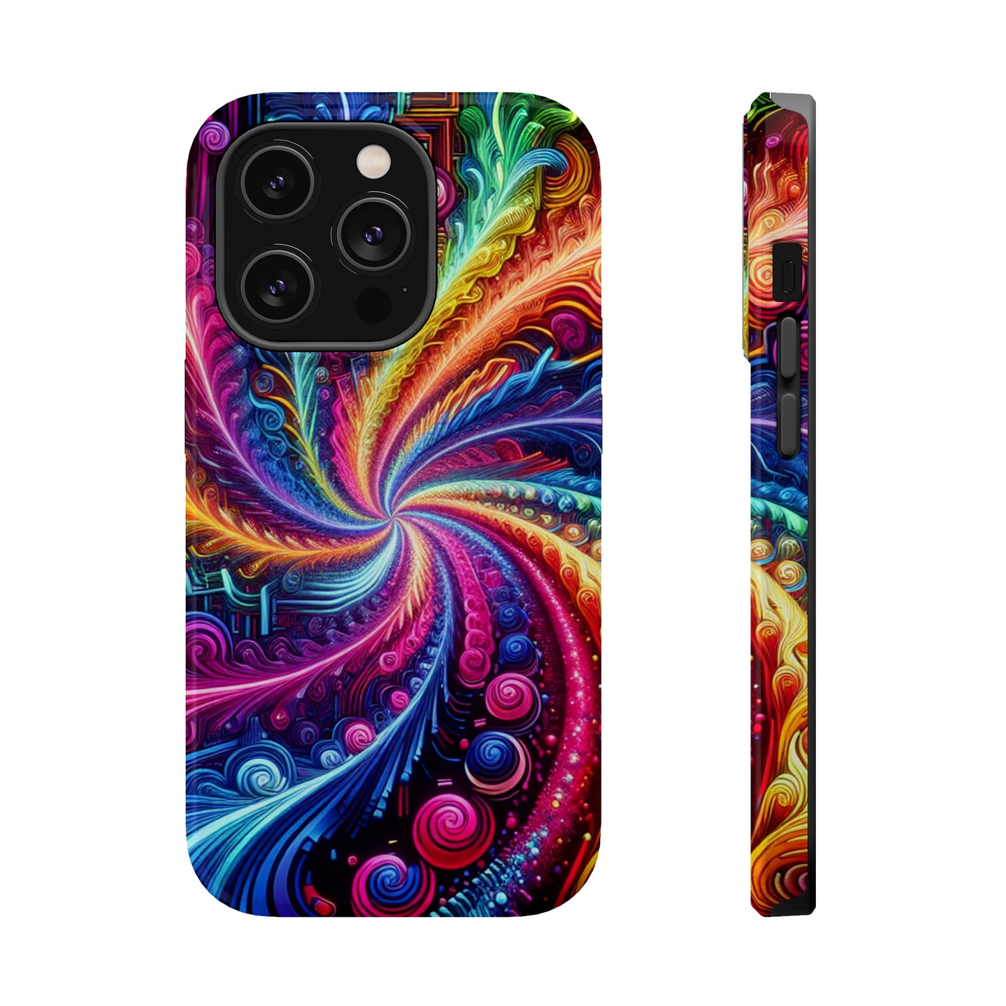 Infinite Neon Ravelry. Neon Trippy Infinity Patterns Premium Art Magsafe Magnet Tough IPhone 13 14 15 Pro Plus Max and Mini in Matte and Glossy Phone cases