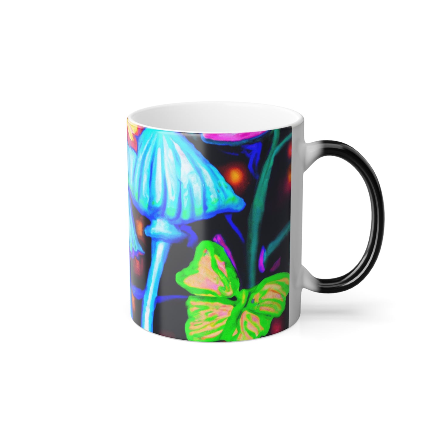 Neon Biomescape. Mushrooms & Butterflies 11oz Color Morphing Mug
