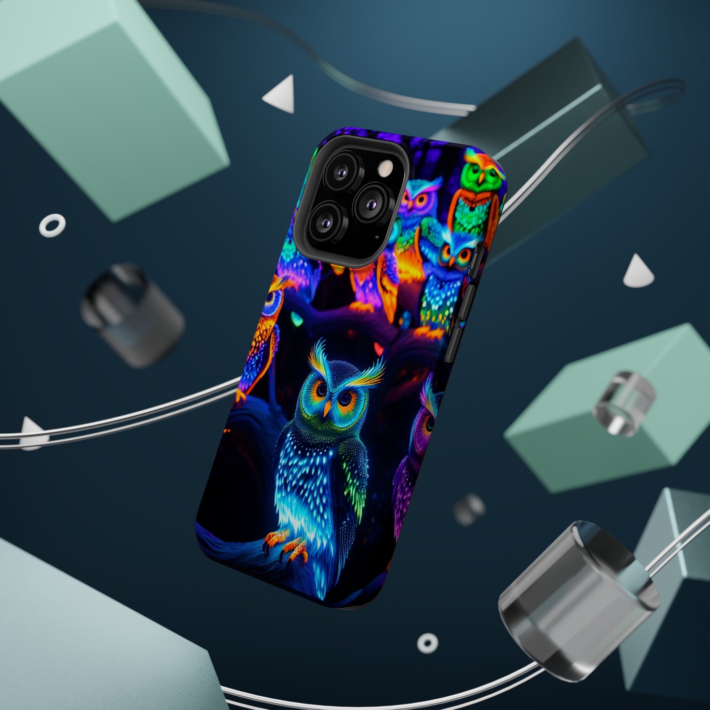Glowing Neon Clan. Neon Owls Premium Art Magsafe Magnet Tough IPhone 13 14 15 Pro Plus Max and Mini in Matte and Glossy Phone cases
