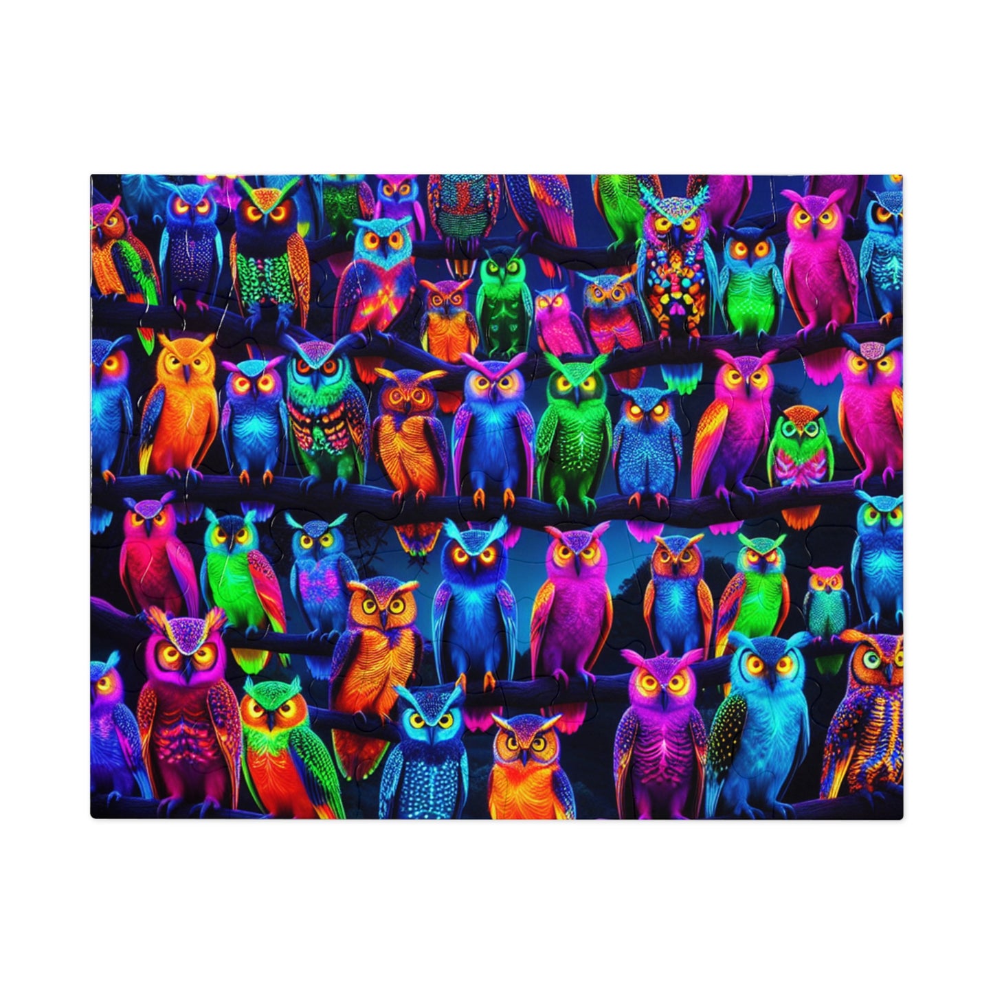 "Neon Owl Party" - Neon Owls Puzzle 30, 110, 252, and 1000 Pieces