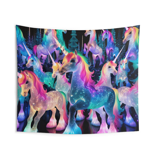 'Neon Dreamweavers' NEON Unicorns Art Tapestry