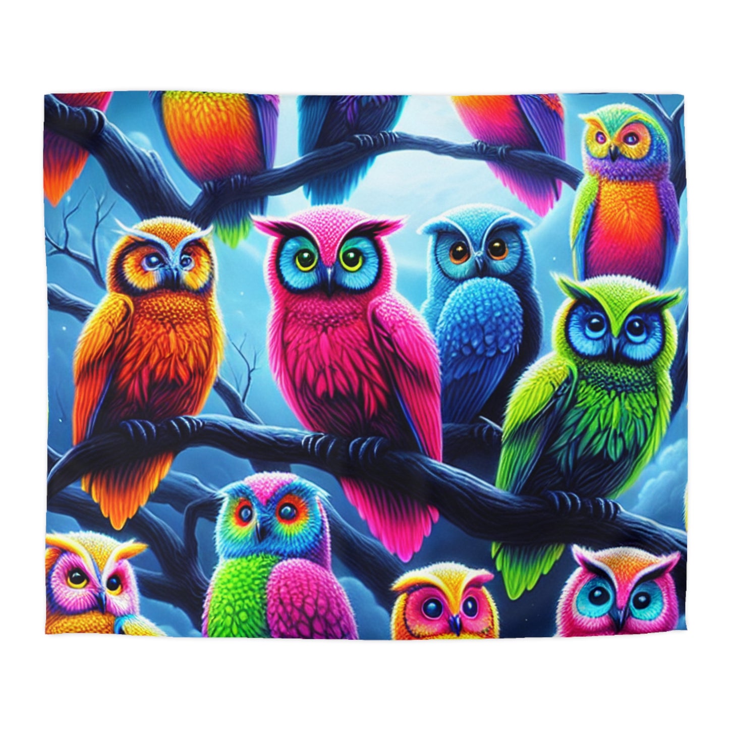 Felipeo da Pintorelli - NEON Owls Microfiber Duvet Cover