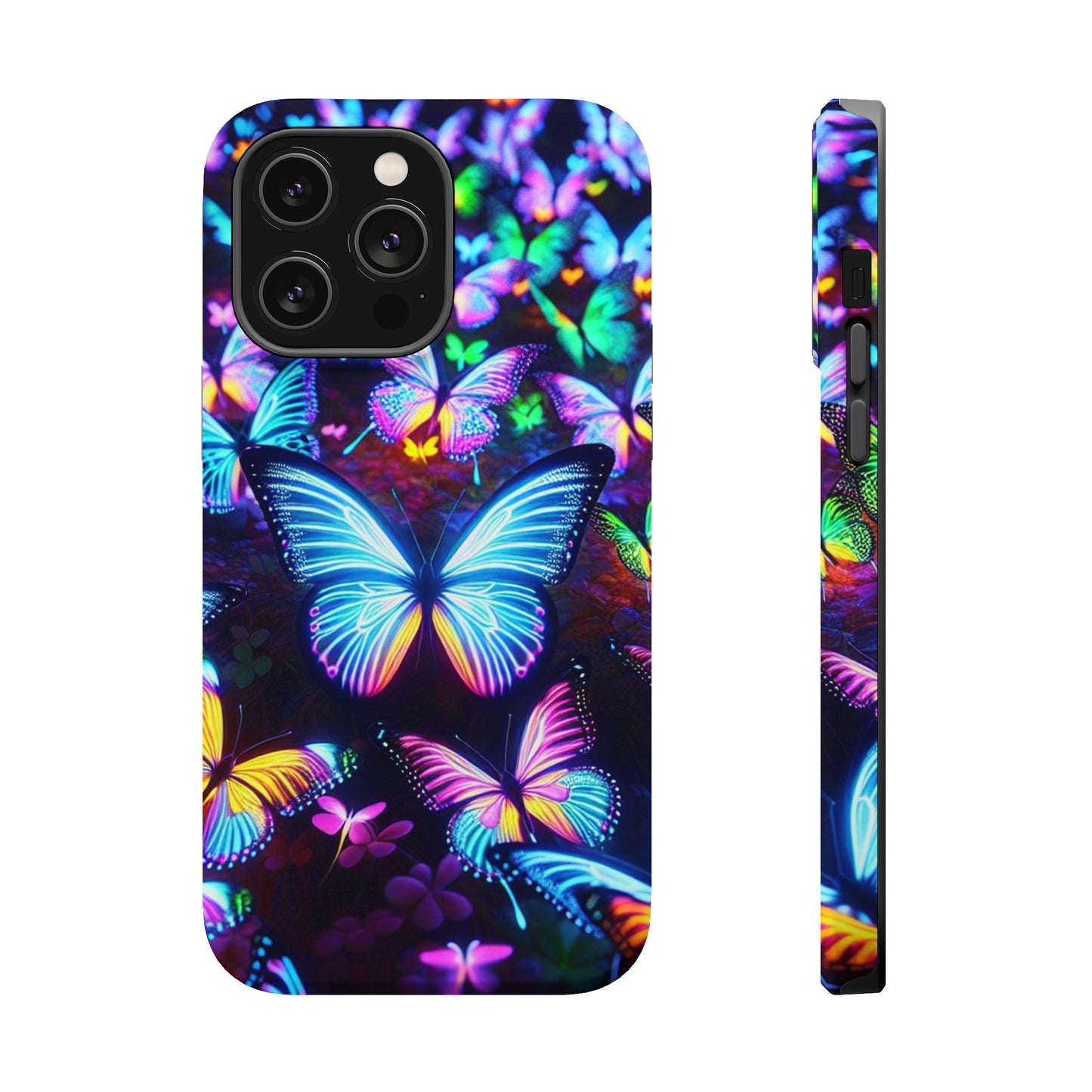 "Neon Butterflies in the Night Sky" Neon Butterflies Premium Art Magsafe Magnet Tough IPhone 13 14 15 Pro Plus Max and Mini in Matte and Glossy Phone cases