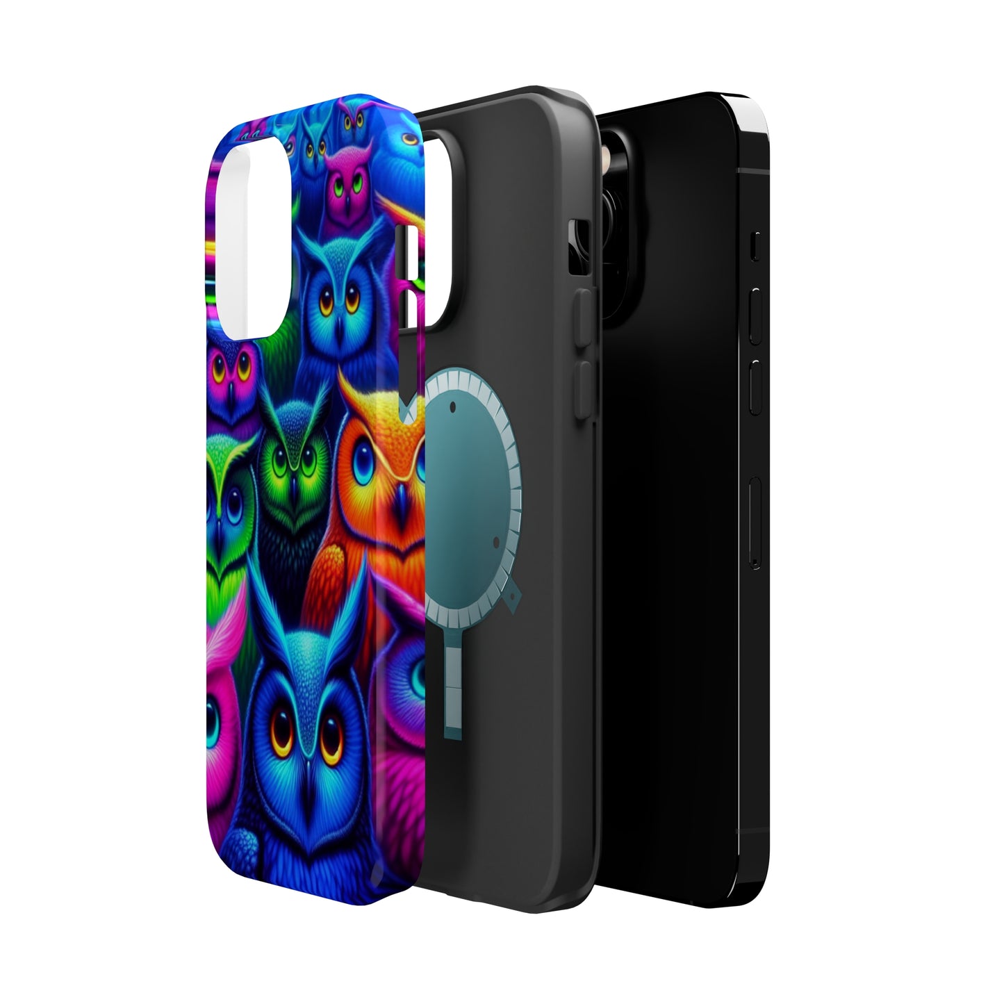 Neon Owlish Delight. Neon Owls Premium Art Magsafe Magnet Tough IPhone 13 14 15 Pro Plus Max and Mini in Matte and Glossy Phone cases