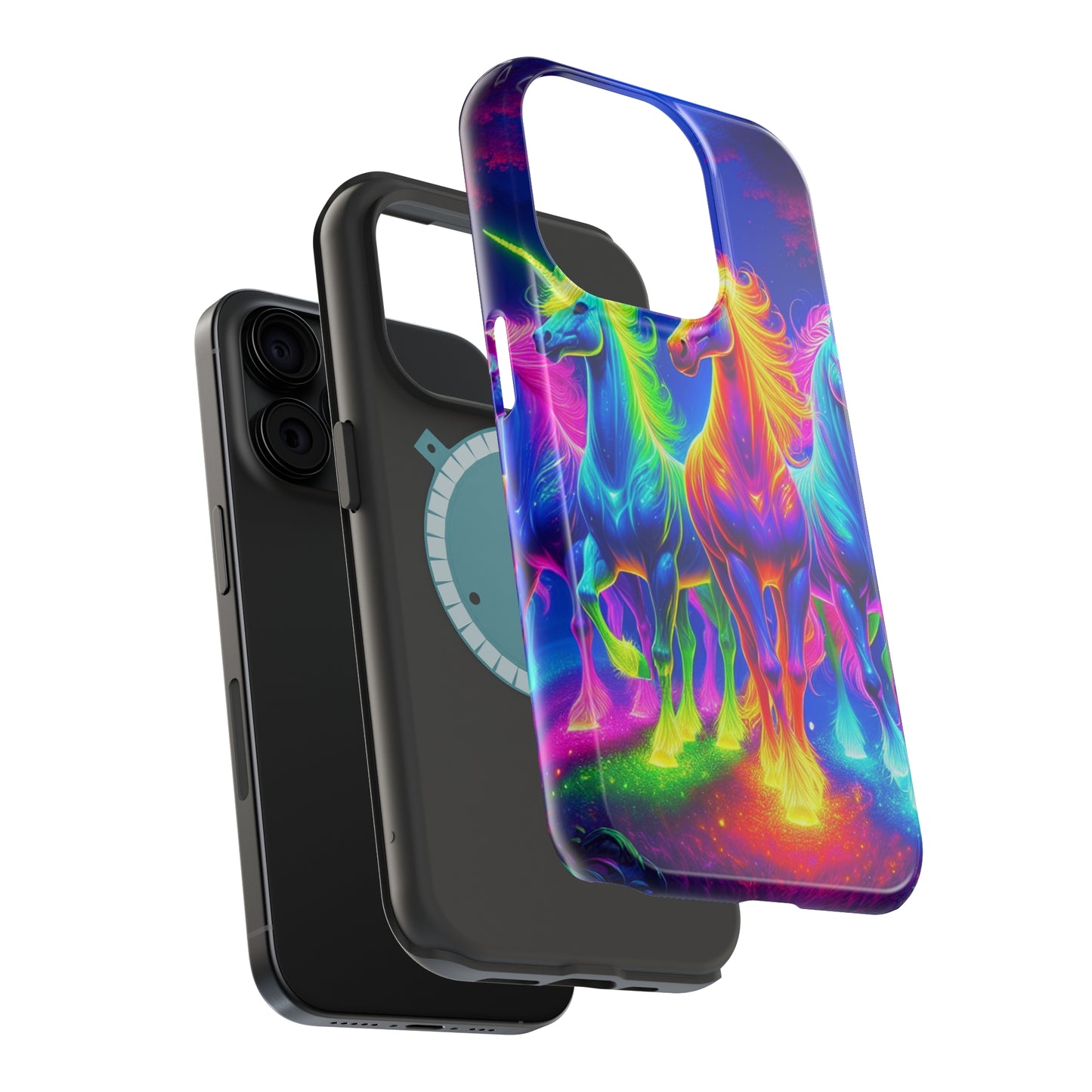 Neon Mystic Magicians Neon Unicorns Premium Art Magsafe Magnet Tough IPhone 13 14 15 Pro Plus Max and Mini in Matte and Glossy Phone cases