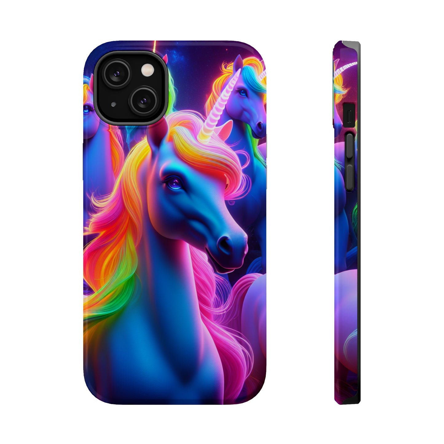 Neon Nighthorn Pride Neon Unicorns Premium Art Magsafe Magnet Tough IPhone 13 14 15 Pro Plus Max and Mini in Matte and Glossy Phone cases