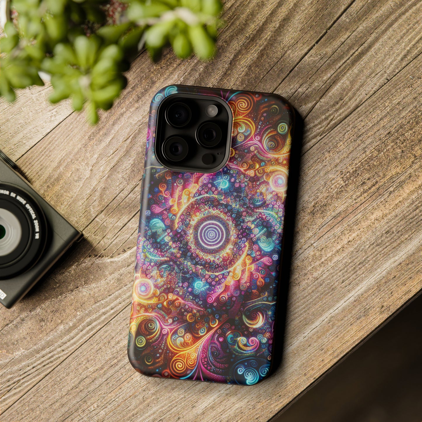 Cosmic Chromatic Mirage. Neon Trippy Infinity Patterns Premium Art Magsafe Magnet Tough IPhone 13 14 15 Pro Plus Max and Mini in Matte and Glossy Phone cases