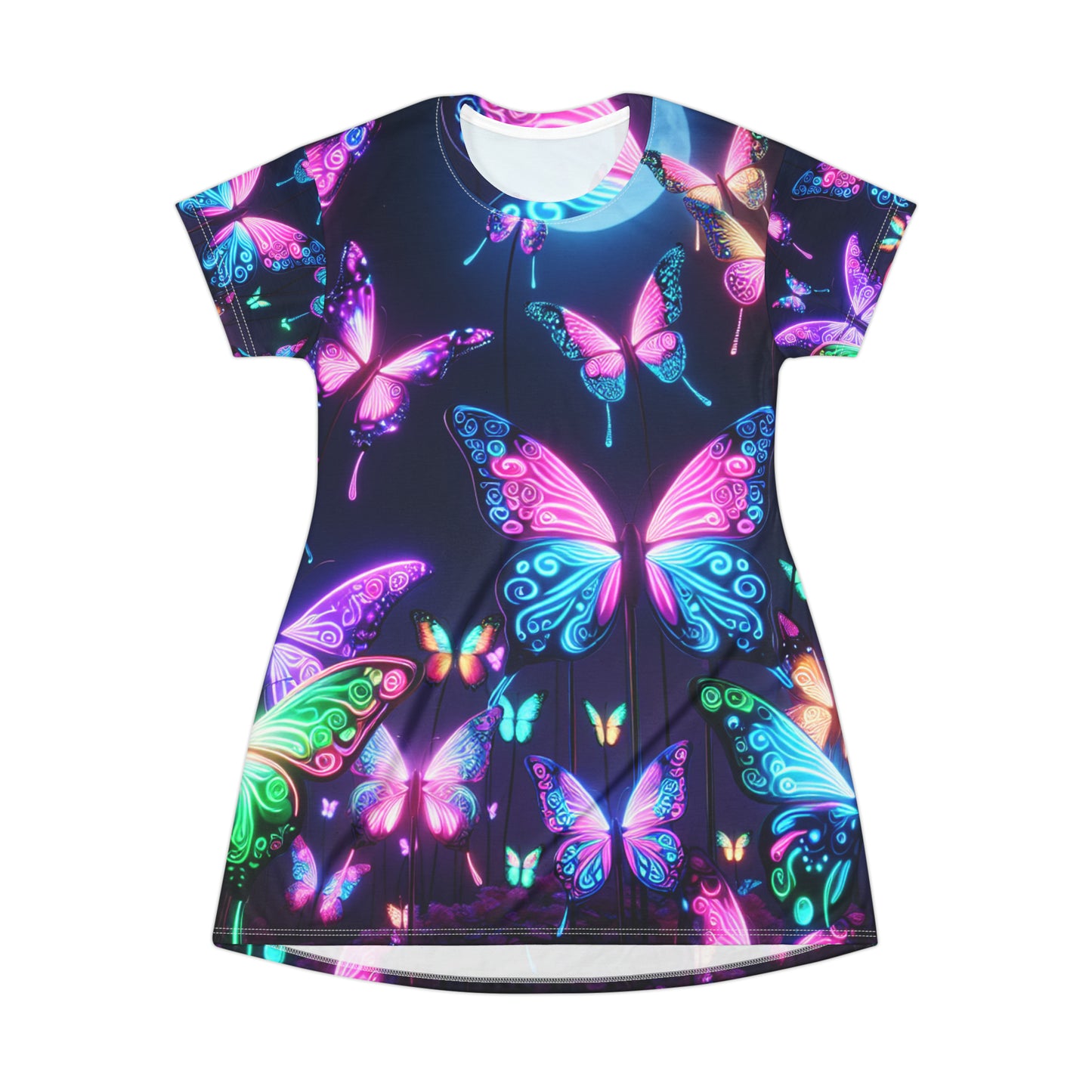 Neon Flutterluminance Neon Butterflies Womans T Shirt Dress