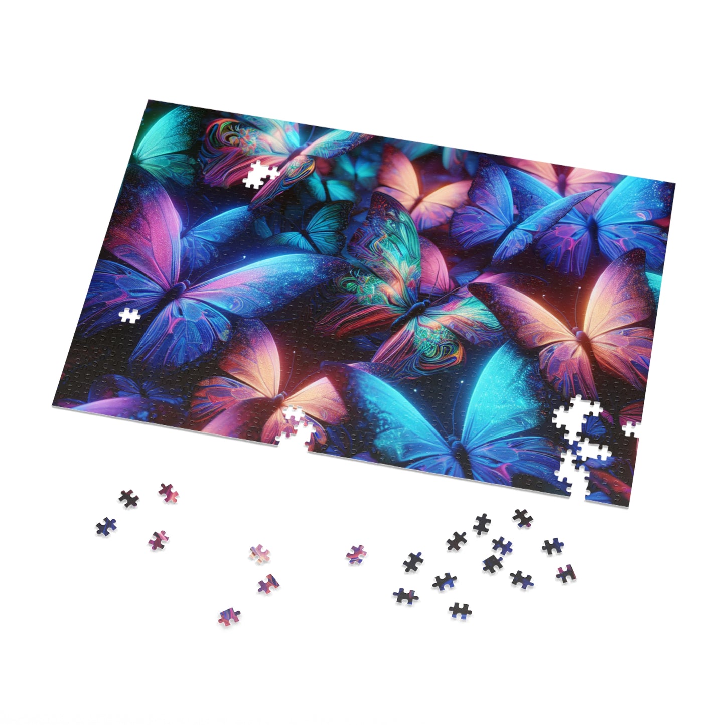 "Neon Flutter" - Neon Butterflies Puzzle30, 110, 252, and 1000 Pieces