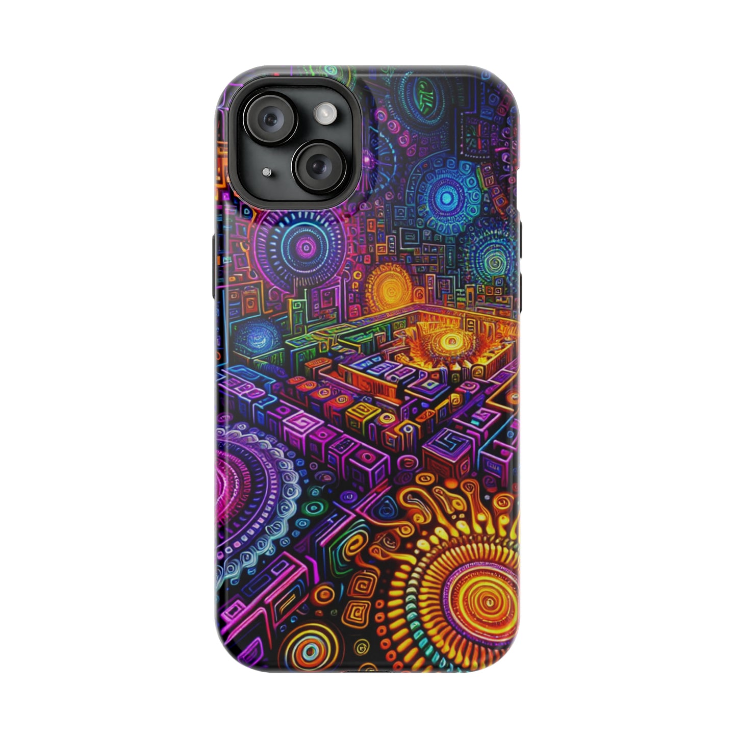 Vivid Voyage of Infinity Neon Splendor. Neon Trippy Infinity Patterns Premium Art Magsafe Magnet Tough IPhone 13 14 15 Pro Plus Max and Mini in Matte and Glossy Phone cases