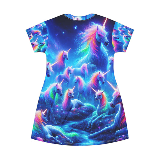 Neon Rainbow Unicorns Neon Unicorns Womans T Shirt Dress