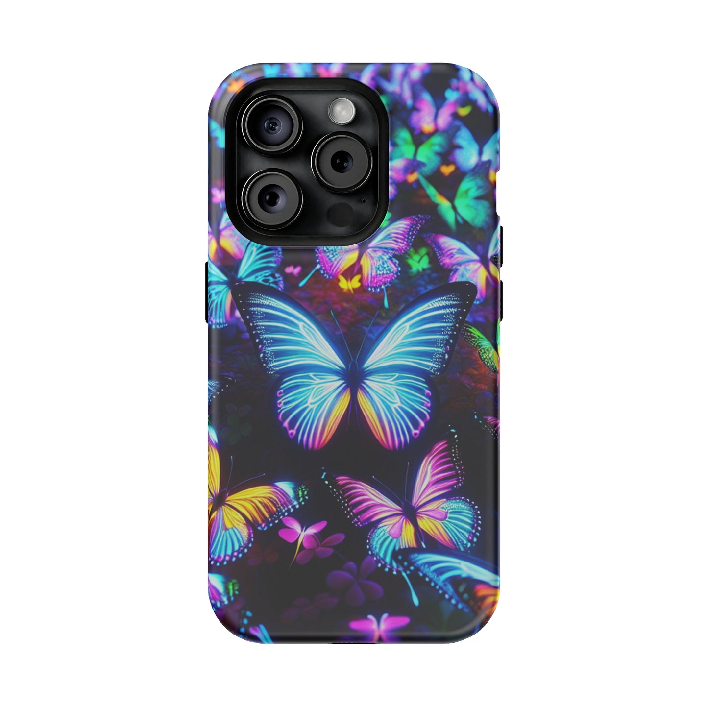 "Neon Butterflies in the Night Sky" Neon Butterflies Premium Art Magsafe Magnet Tough IPhone 13 14 15 Pro Plus Max and Mini in Matte and Glossy Phone cases