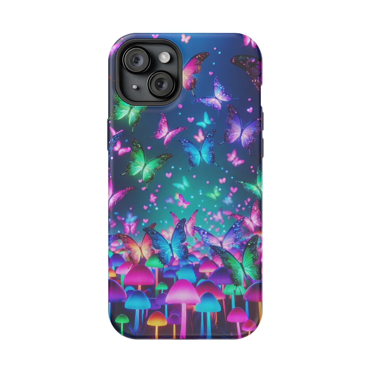 Neon Eden. Neon Butterflies and Mushrooms Premium Art Magsafe Magnet Tough IPhone 13 14 15 Pro Plus Max and Mini in Matte and Glossy Phone cases