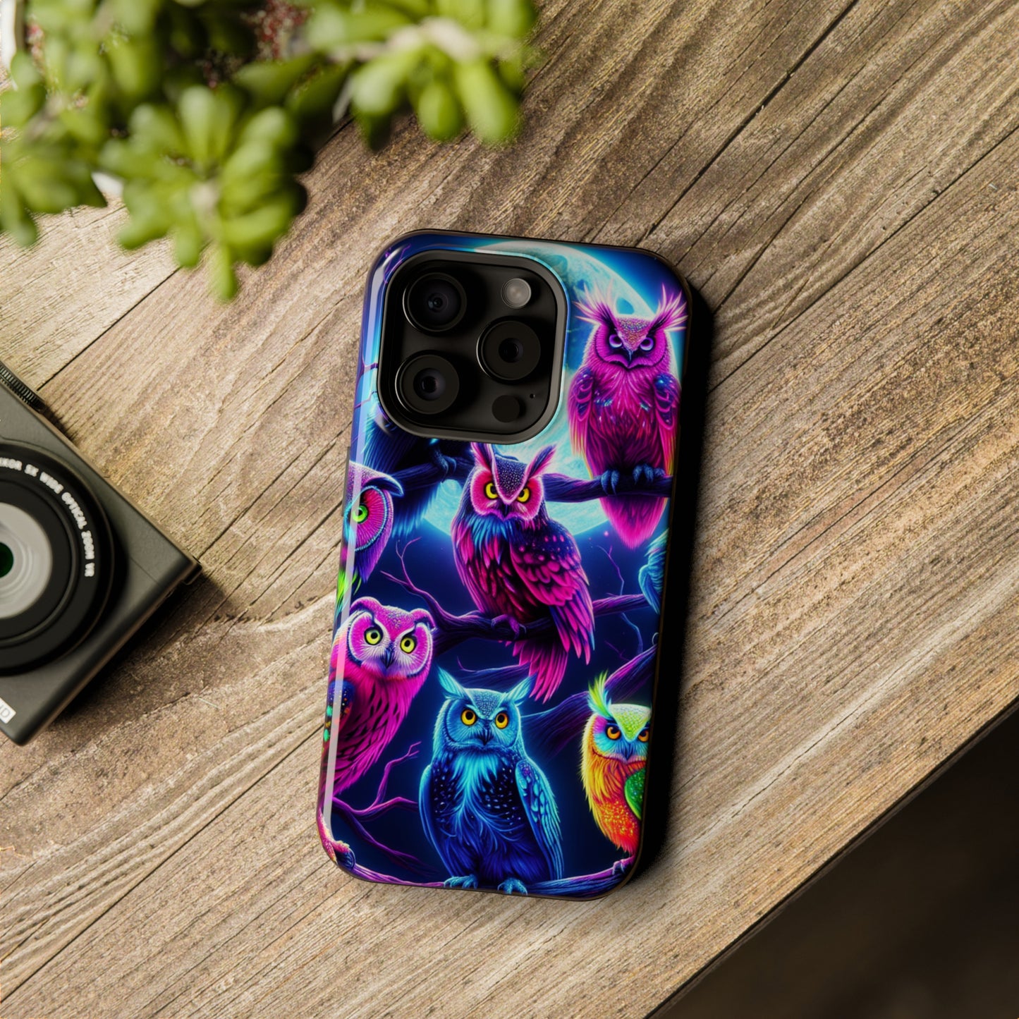 "Neon Splash of Owls" Neon Owls Premium Art Magsafe Magnet Tough IPhone 13 14 15 Pro Plus Max and Mini in Matte and Glossy Phone cases