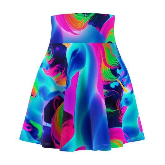 "Electronic Enchantment" -NEON Unicorns Woman' Skater Skirt