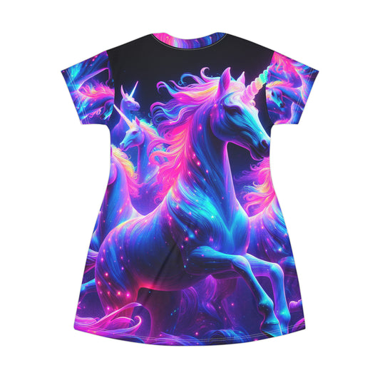 Neon Unicorn Fantasia. Neon Unicorns Womans T Shirt Dress