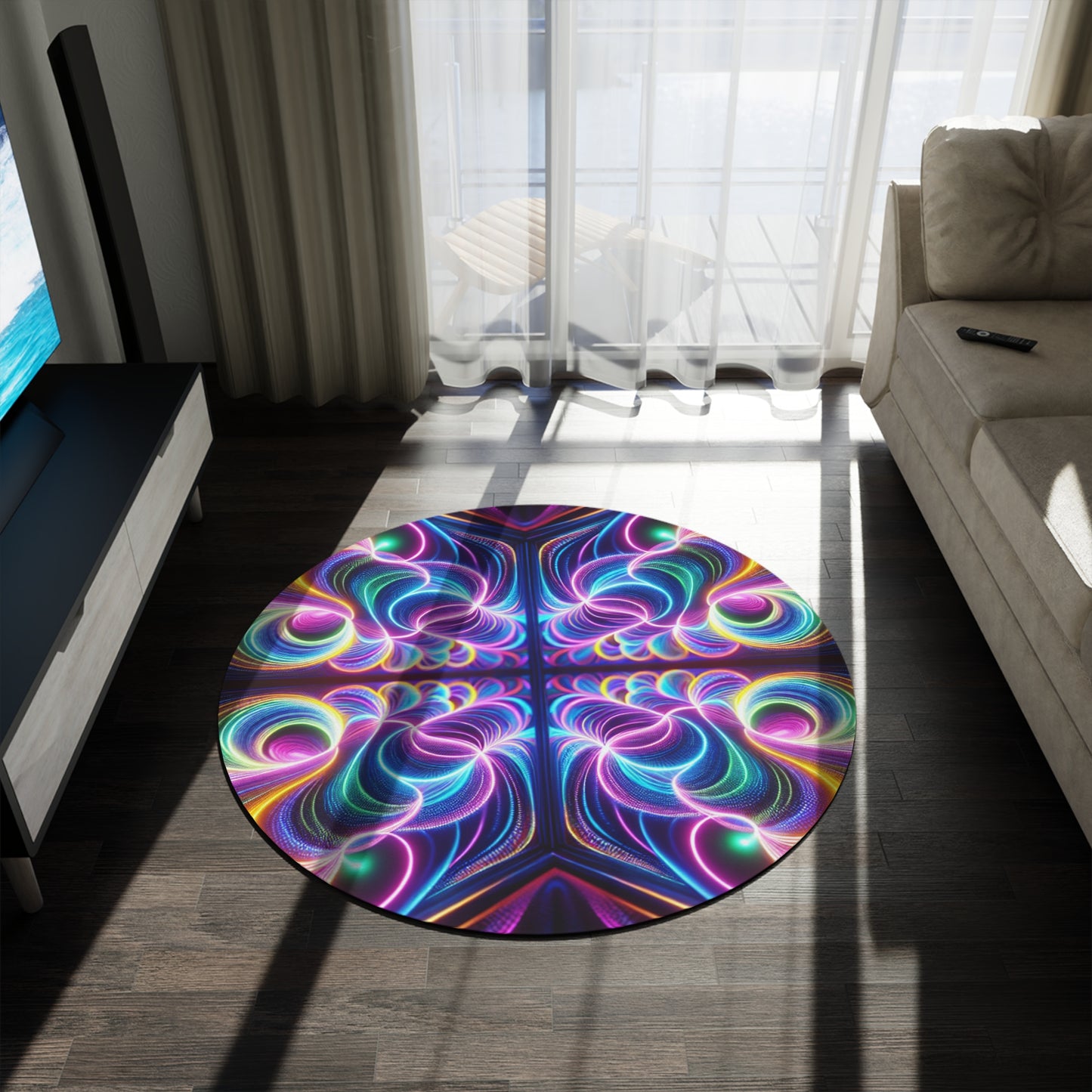 Luminous Psychedelic Endless Voyage. Infinity Patterns Round Rug